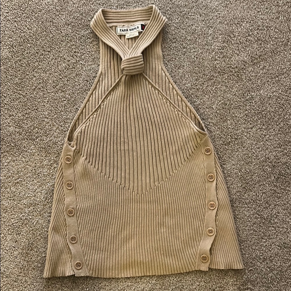 NWOT Zara SRPLS Knit Halter Top in tan sz M
